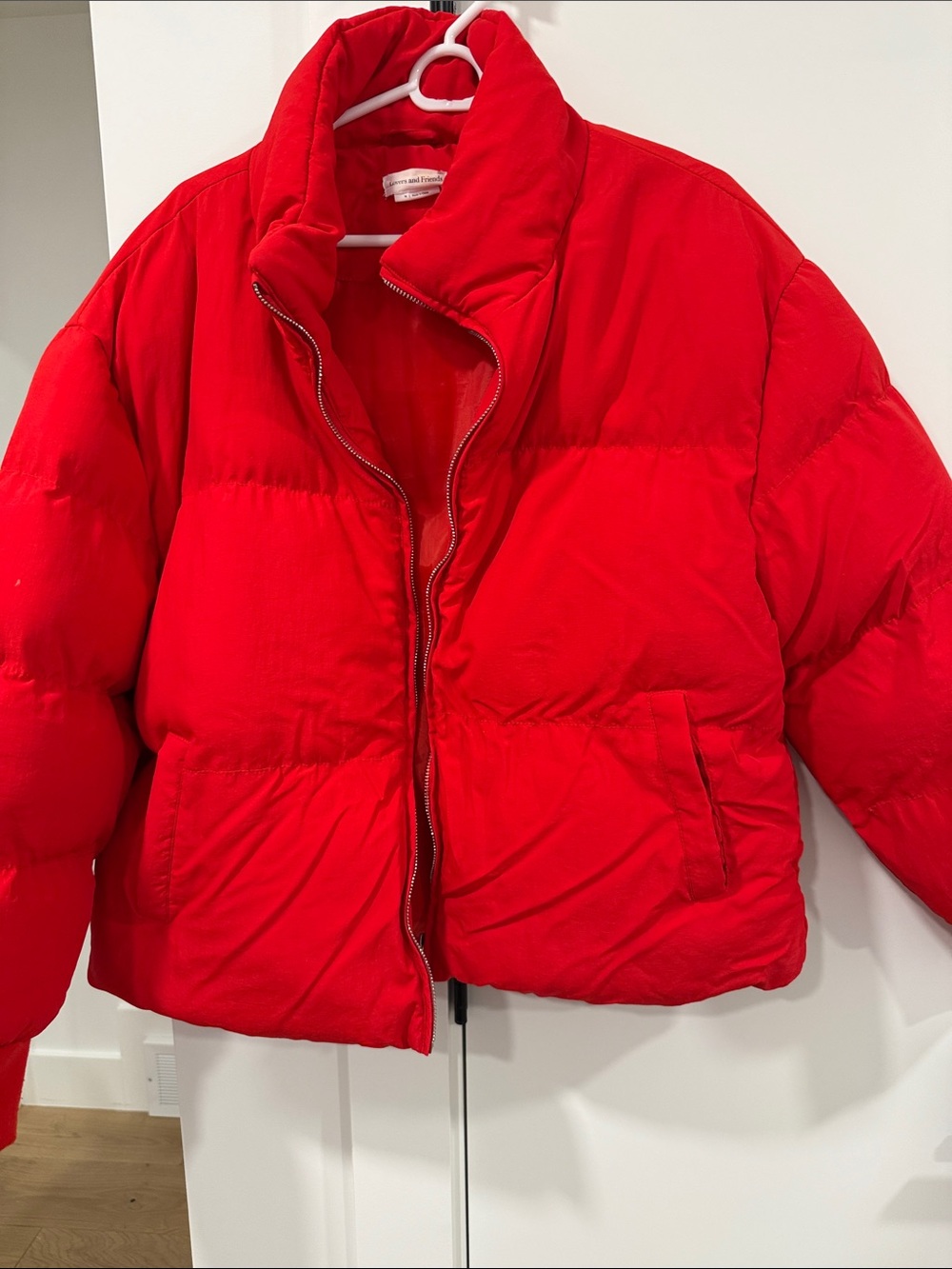 Lovers + Friends Bold Red Puffer Jacket